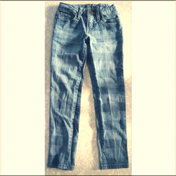 Gap Kids ~ Plaid Patchwork Design Skinny Blue Jeans ~ Girl's Size 6 - Picture 1 of 6